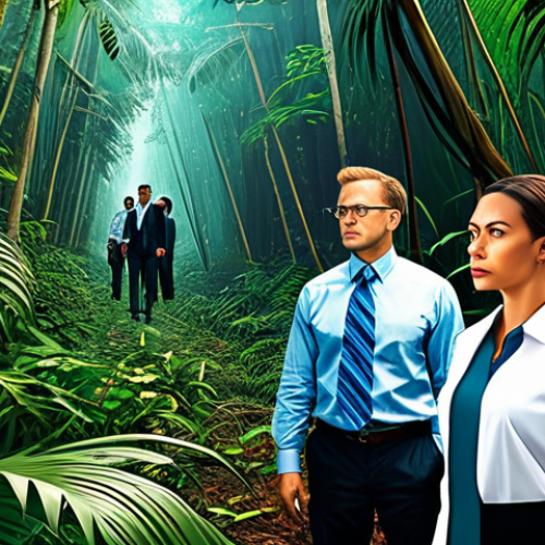 Overcoming Expectations vs. Reality**

"A diverse team of professionals in modest business attire navigating a dense jungle, representing the challenges of real-world project management, with a faded blueprint map in the background. Fully clothed, appropriate content, safe for work, perfect anatomy, natural proportions, professional digital art, high quality, dynamic composition, vibrant colors, depicting problem-solving and adaptability."

**