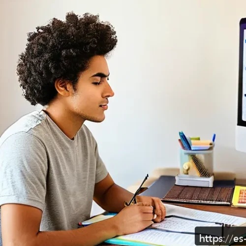 Home 32 위험관리기술자 이론 시험 공부법 - A focused young Hispanic adult studying at a cozy home desk in a warm, softly lit room. The person i...