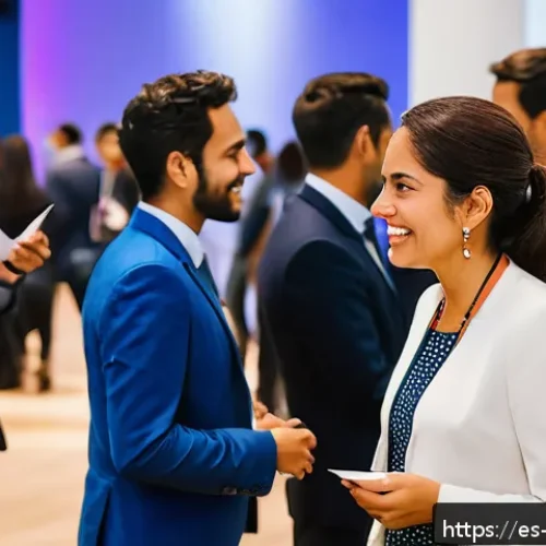 Home 30 위험관리 분야 네트워킹 방법 - A professional networking event in a modern conference hall in Mexico City, featuring diverse Latin ...