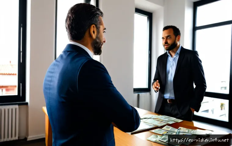 위험관리기술자 연봉 협상 팁 - Photorealistic salary negotiation meeting in a modern Spanish corporate office, an experienced risk ...